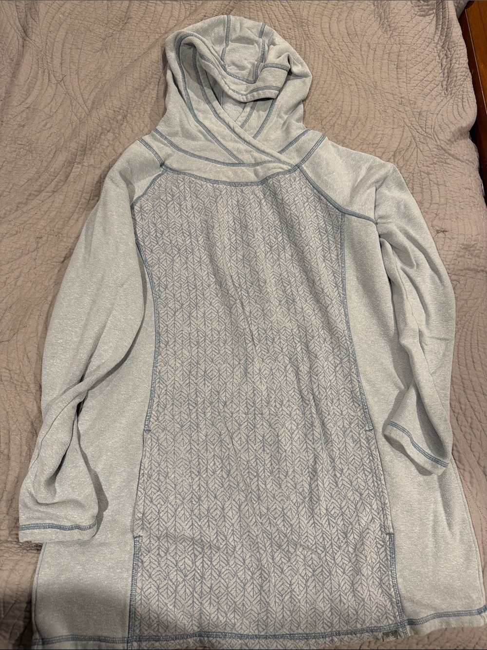 Prana Pale Blue Hooded Cowl-Neck Tunic Sweater